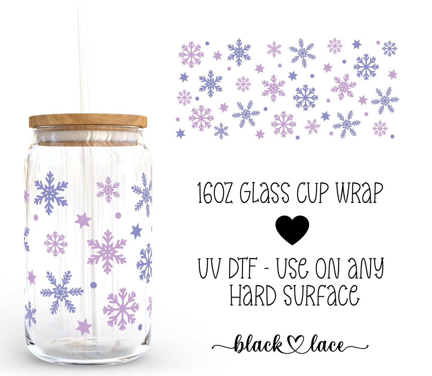 Purple Snowflakes ~16oz cup wrap