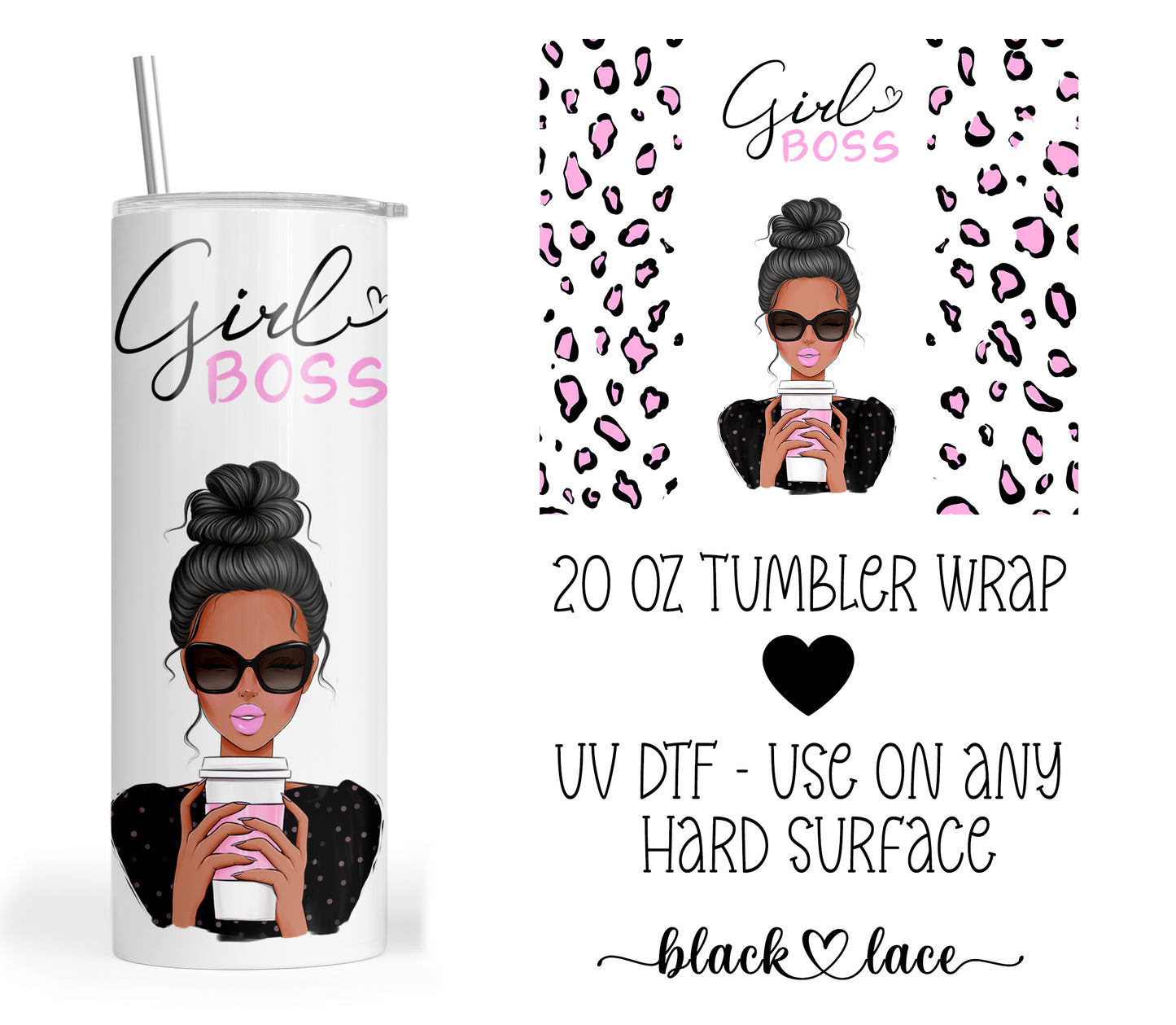 Girl Boss Black Hair ~ 20oz Tumbler Wrap