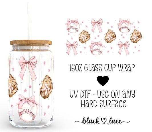 Baseball Bows ~16oz cup wrap