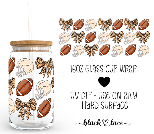 Football Leopard Bows ~ 16 oz cup wrap