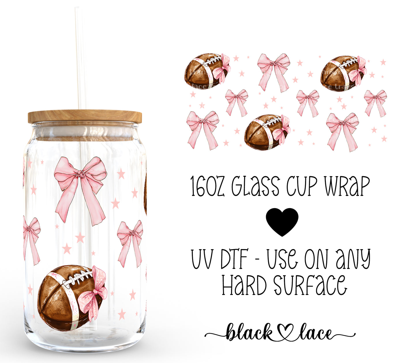 Football Bows ~16oz cup wrap