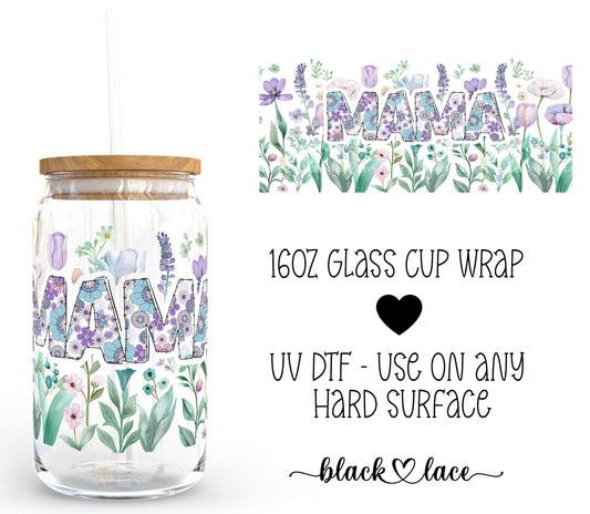 MAMA purple florals ~ 16oz cup wrap