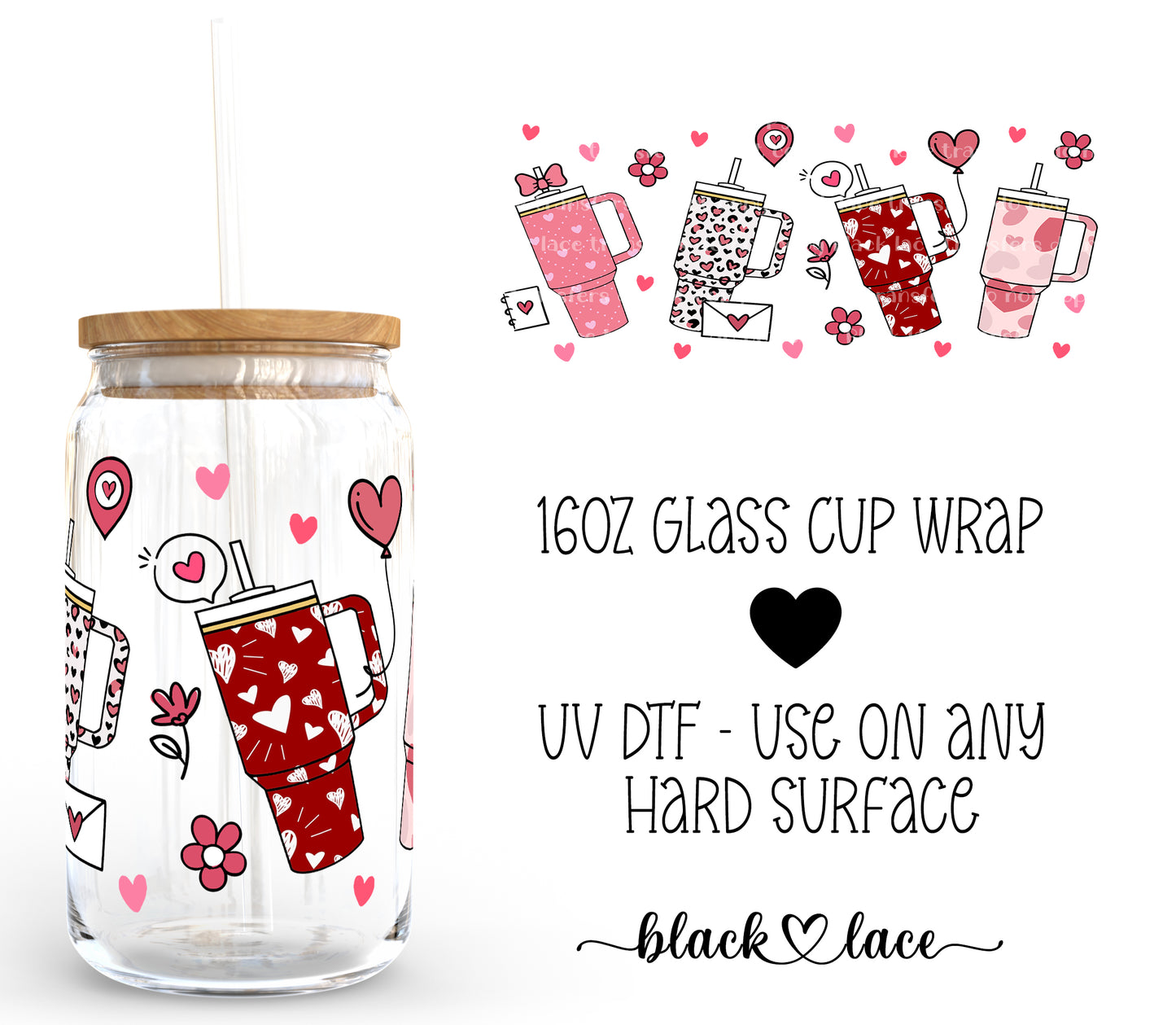 Obsessive Cup Disorder Hearts ~16oz cup wrap